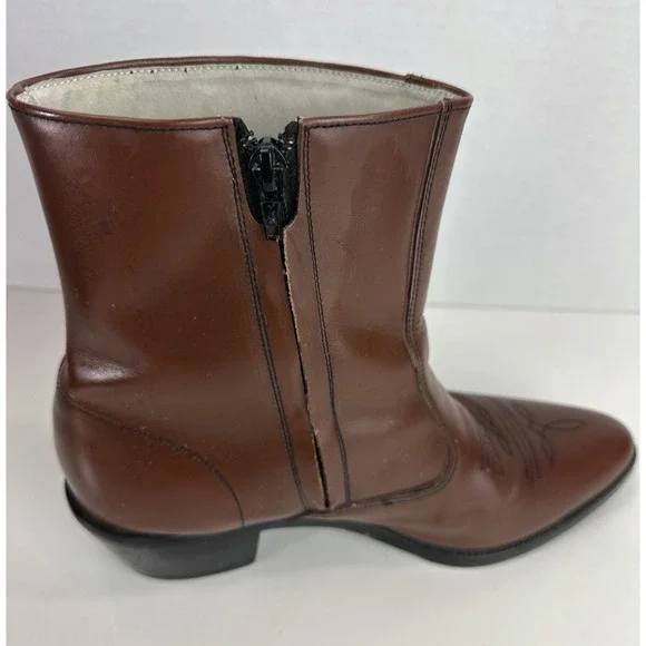 *Flaw Long Haul Mens Leather Cowboy Boots Sz 10M Western Zip Ankle Riding Brown - Picture 2 of 16